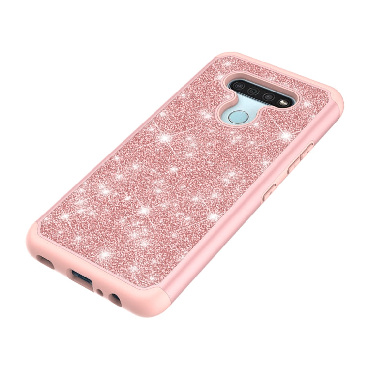 For LG K51 Glitter Powder Contrast Skin Shockproof Silicone + PC Protective Case(Rose Gold)
