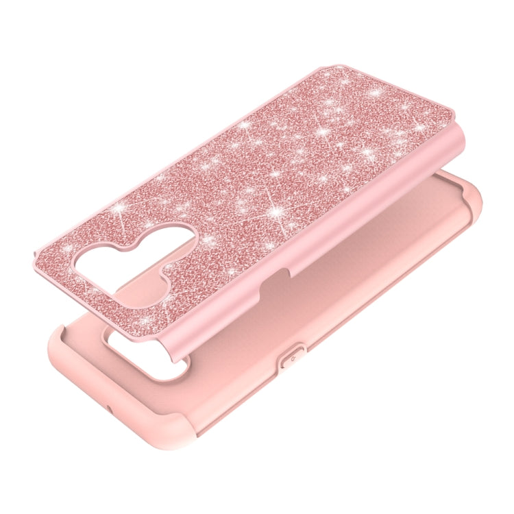 For LG K51 Glitter Powder Contrast Skin Shockproof Silicone + PC Protective Case(Rose Gold)