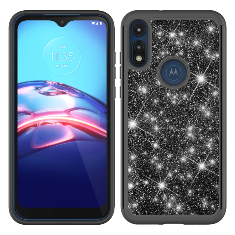 For Motorola Moto E7 Glitter Powder Contrast Skin Shockproof Silicone + PC Protective Case