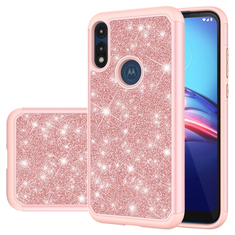 For Motorola Moto E7 Glitter Powder Contrast Skin Shockproof Silicone + PC Protective Case