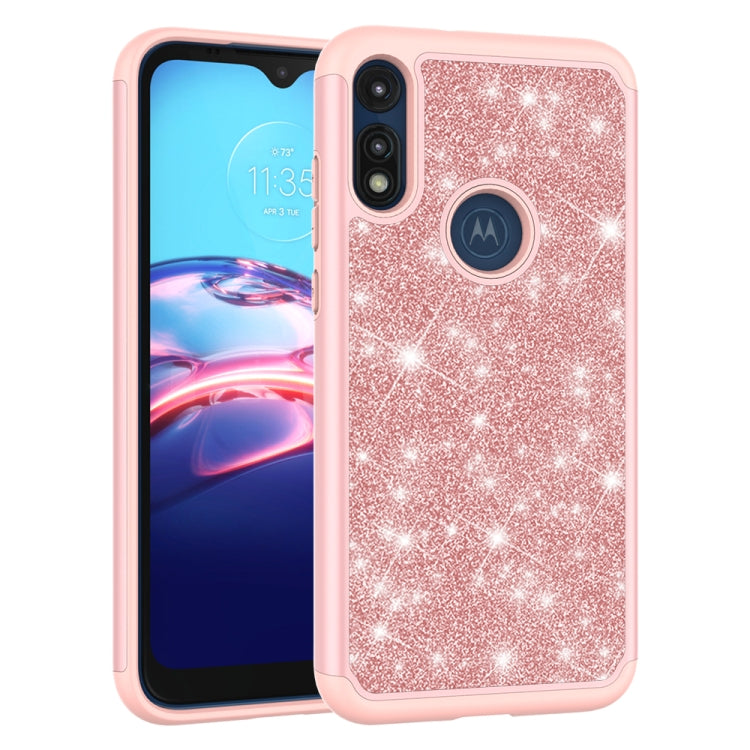 For Motorola Moto E7 Glitter Powder Contrast Skin Shockproof Silicone + PC Protective Case