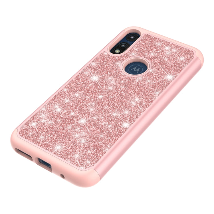 For Motorola Moto E7 Glitter Powder Contrast Skin Shockproof Silicone + PC Protective Case