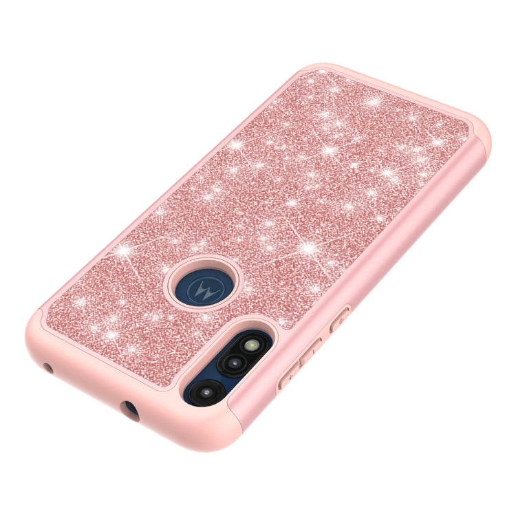 For Motorola Moto E7 Glitter Powder Contrast Skin Shockproof Silicone + PC Protective Case