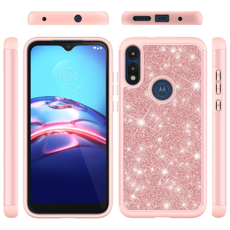 For Motorola Moto E7 Glitter Powder Contrast Skin Shockproof Silicone + PC Protective Case