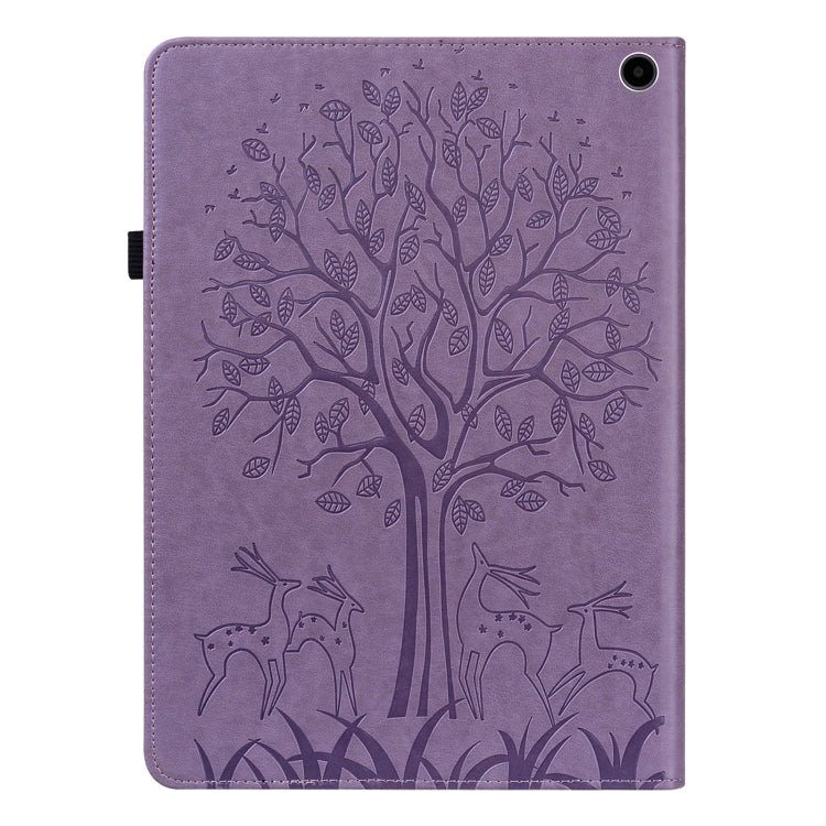 For Amazon Fire Max 11 Tree & Deer Embossed Leather Tablet Case
