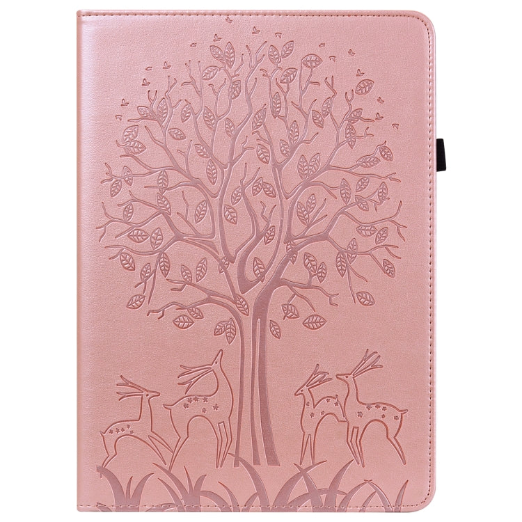 For Amazon Fire Max 11 Tree & Deer Embossed Leather Tablet Case