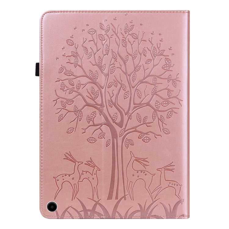 For Amazon Fire Max 11 Tree & Deer Embossed Leather Tablet Case