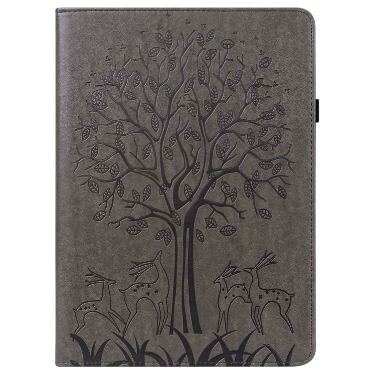 For Amazon Fire Max 11 Tree & Deer Embossed Leather Tablet Case
