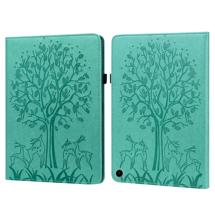 For Amazon Fire Max 11 Tree & Deer Embossed Leather Tablet Case
