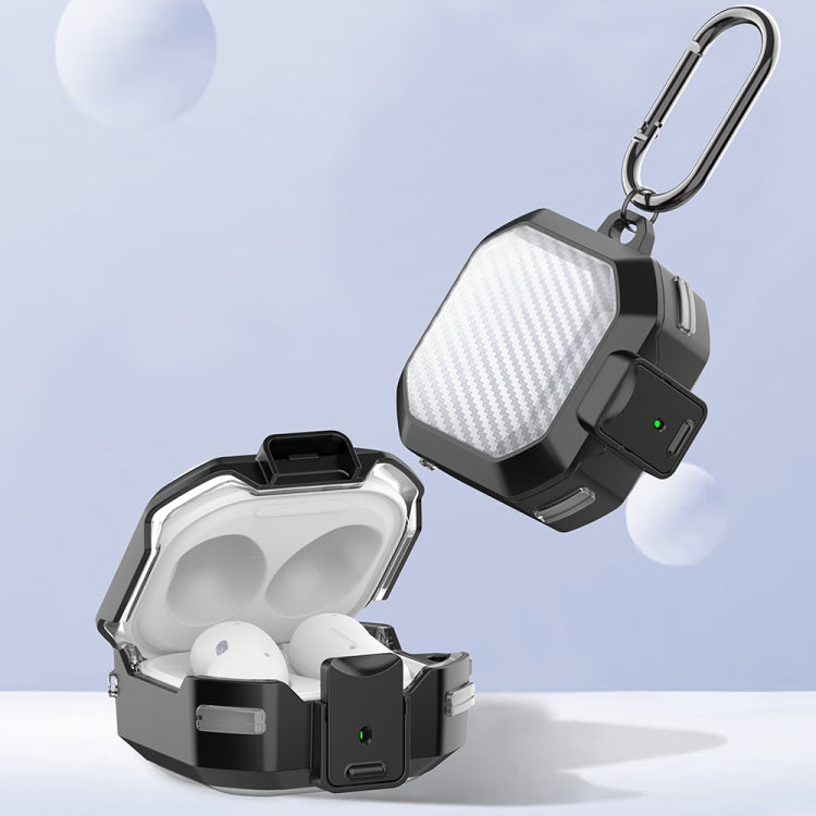 For Samsung Buds Live / Buds2 / Pro / 2Pro TPU + PC Transparent Carbon Fiber Wireless Earphones Protective Case With Switch
