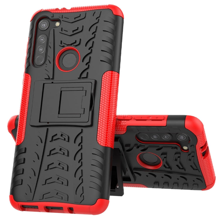 For Motorola Moto G8 Tire Texture Shockproof TPU+PC Protective Case with Holder