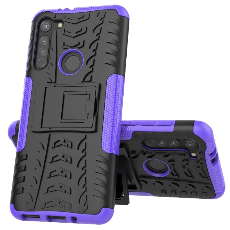 For Motorola Moto G8 Tire Texture Shockproof TPU+PC Protective Case with Holder