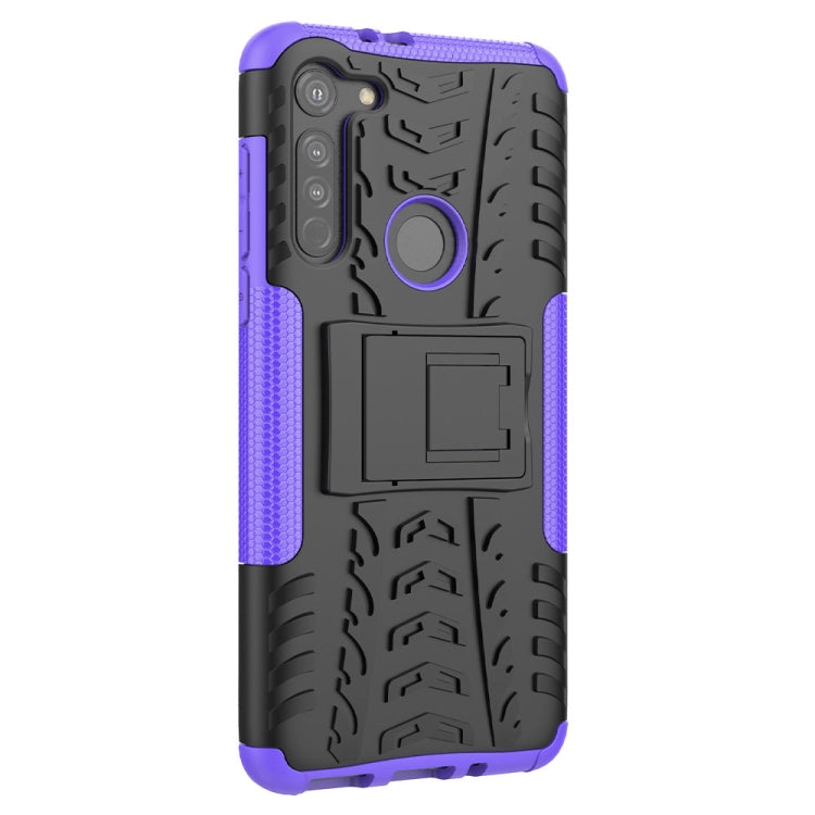 For Motorola Moto G8 Tire Texture Shockproof TPU+PC Protective Case with Holder