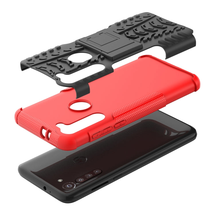 For Motorola Moto G8 Power Tire Texture Shockproof TPU+PC Protective Case with Holder