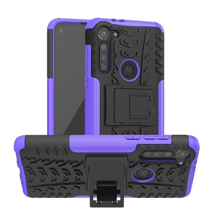 For Motorola Moto G8 Power Tire Texture Shockproof TPU+PC Protective Case with Holder