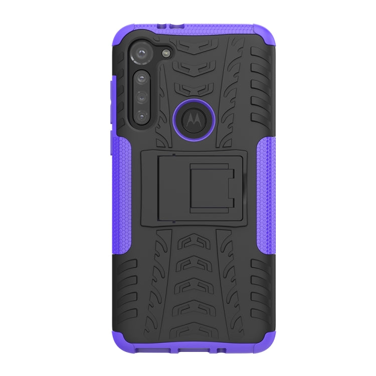 For Motorola Moto G8 Power Tire Texture Shockproof TPU+PC Protective Case with Holder