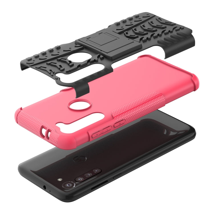 For Motorola Moto G8 Power Tire Texture Shockproof TPU+PC Protective Case with Holder