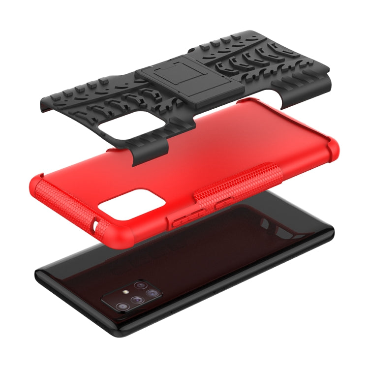 For Samsung Galaxy A71 5G Tire Texture Shockproof TPU+PC Protective Case with Holder