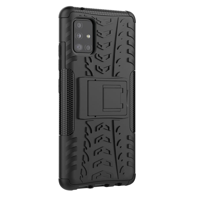 For Samsung Galaxy A51 5G Tire Texture Shockproof TPU+PC Protective Case with Holder