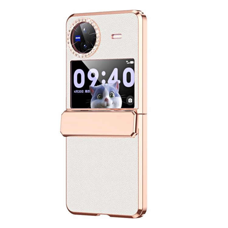 For vivo X Flip Plated Plain Leather Folding Phone Case with Hinge