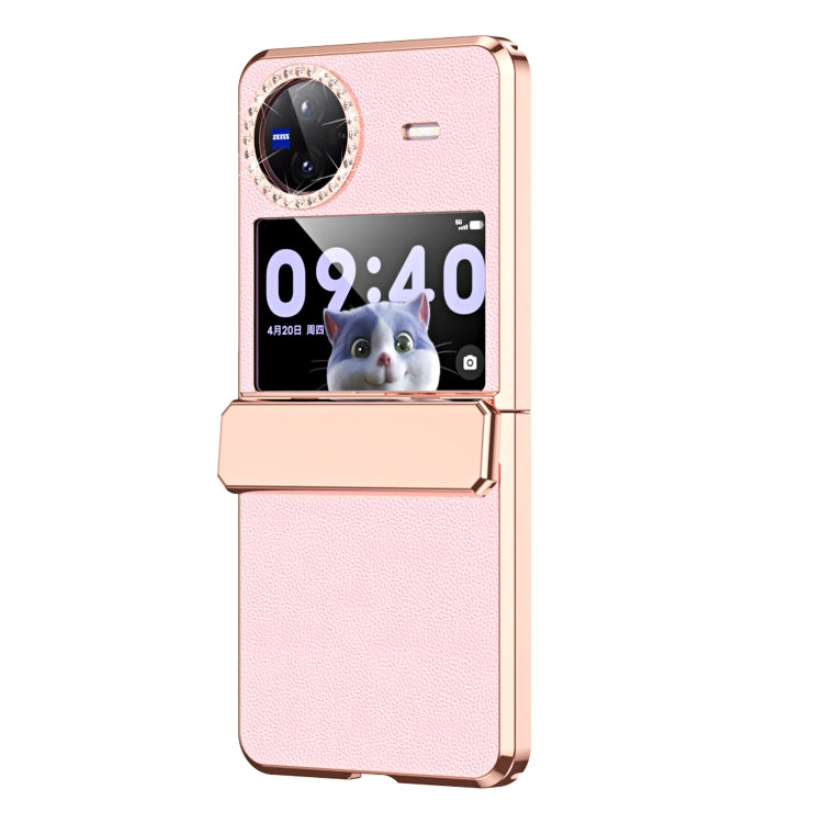 For vivo X Flip Plated Plain Leather Folding Phone Case with Hinge