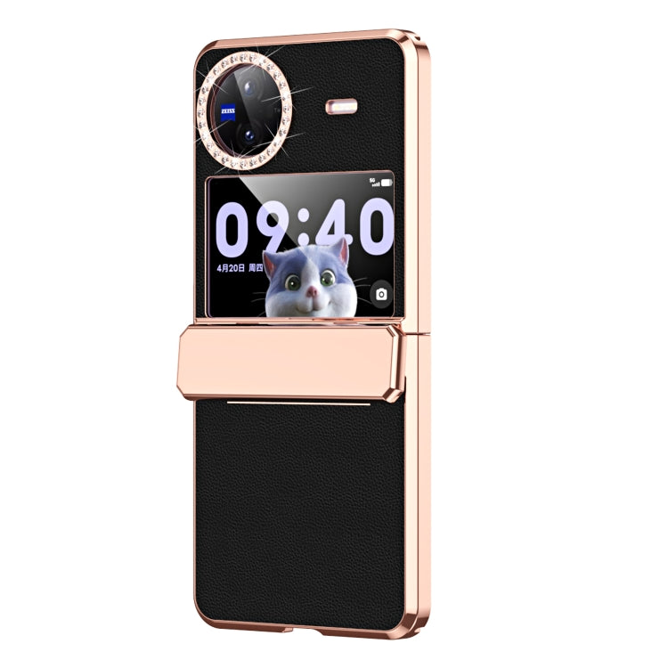 For vivo X Flip Plated Plain Leather Folding Phone Case with Hinge