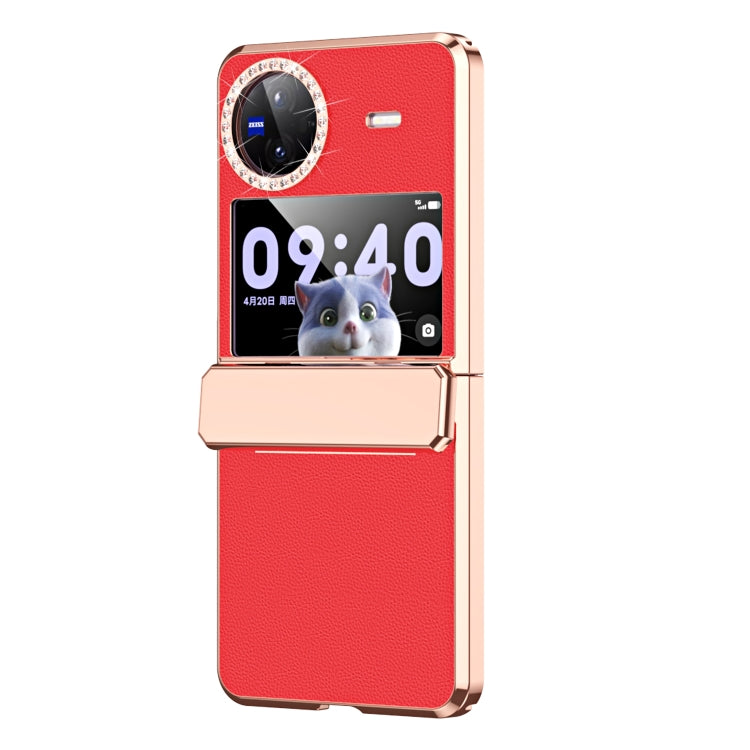For vivo X Flip Plated Plain Leather Folding Phone Case with Hinge