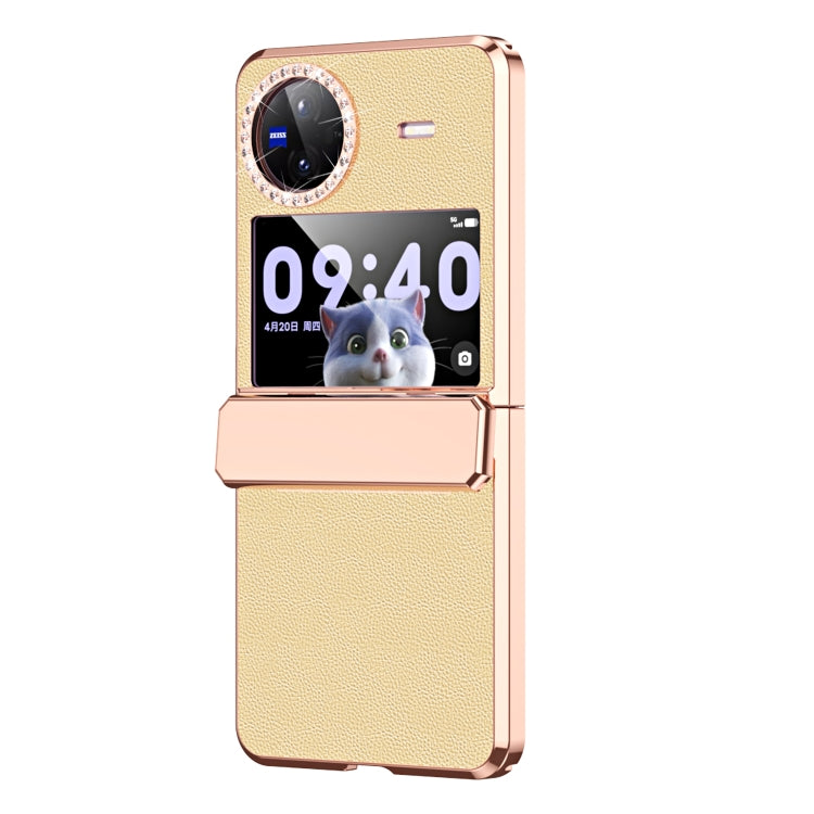 For vivo X Flip Plated Plain Leather Folding Phone Case with Hinge