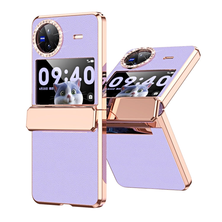 For vivo X Flip Plated Plain Leather Folding Phone Case with Hinge