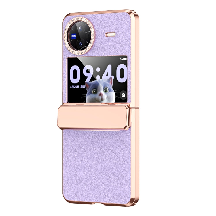For vivo X Flip Plated Plain Leather Folding Phone Case with Hinge