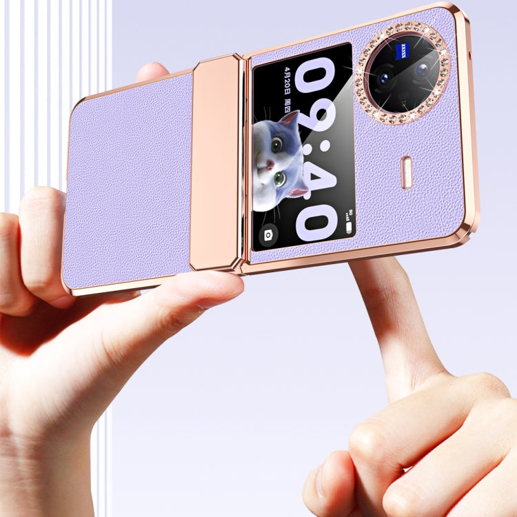 For vivo X Flip Plated Plain Leather Folding Phone Case with Hinge