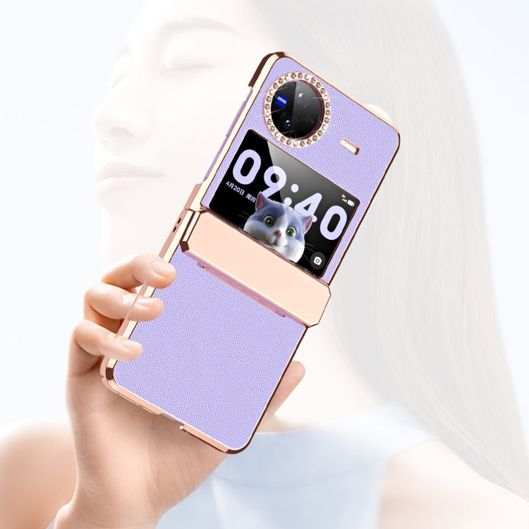 For vivo X Flip Plated Plain Leather Folding Phone Case with Hinge