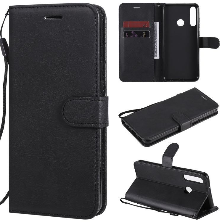 For Huawei Y6p Solid Color Horizontal Flip Protective Leather Case with Holder & Card Slots & Wallet & Lanyard