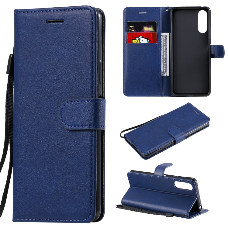 For Sony Xperia 10 II Solid Color Horizontal Flip Protective Leather Case with Holder & Card Slots & Wallet & Photo Frame & Lanyard