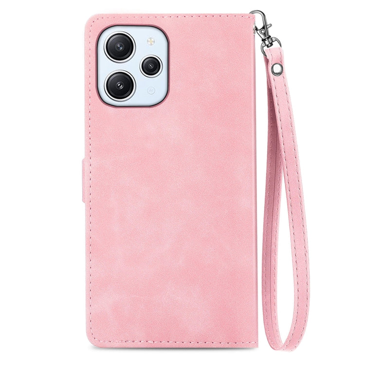 For Xiaomi Redmi 12 Embossed Flower Zipper Leather Phone Case