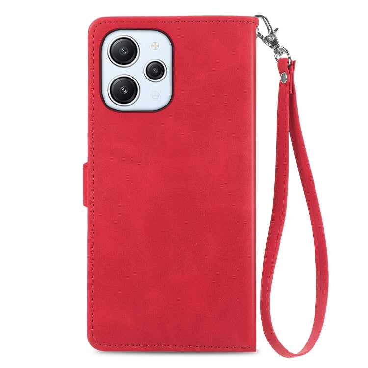 For Xiaomi Redmi 12 Embossed Flower Zipper Leather Phone Case