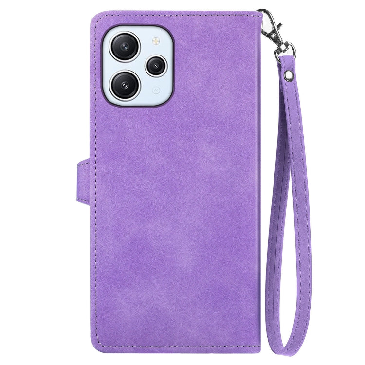 For Xiaomi Redmi 12 Embossed Flower Zipper Leather Phone Case