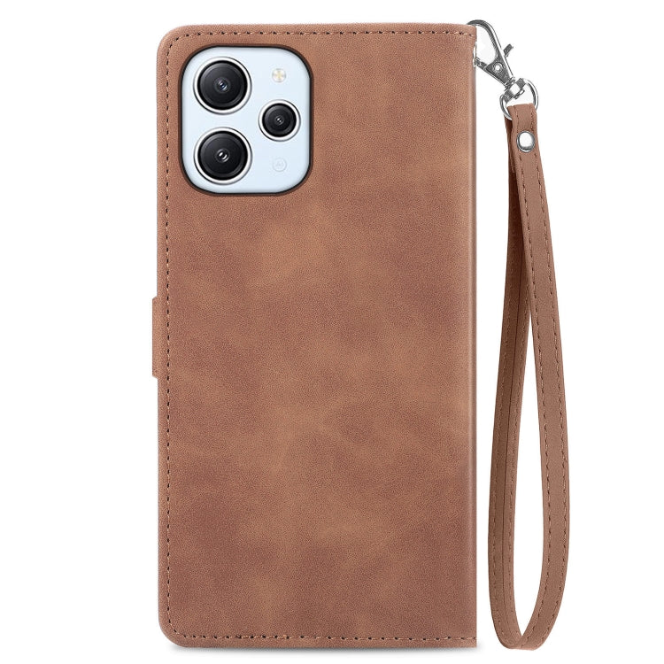 For Xiaomi Redmi 12 Embossed Flower Zipper Leather Phone Case