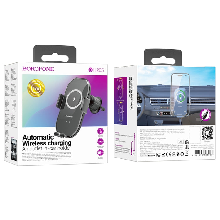 Borofone BH205 Rusher Infrared Wireless Fast Charging Air Outlet Car Holder(Black)
