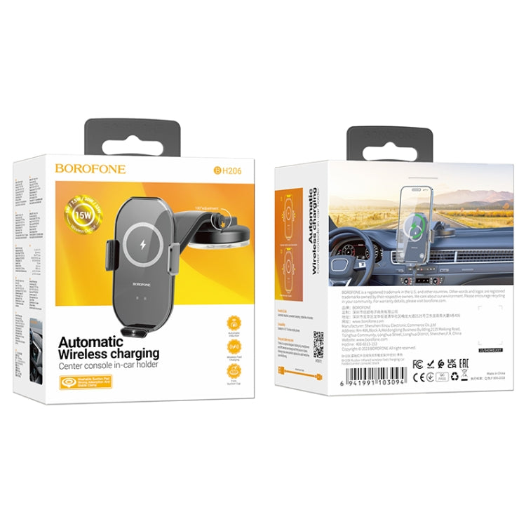Borofone BH206 Rusher Infrared Wireless Fast Charging Center Console Car Holder(Black)