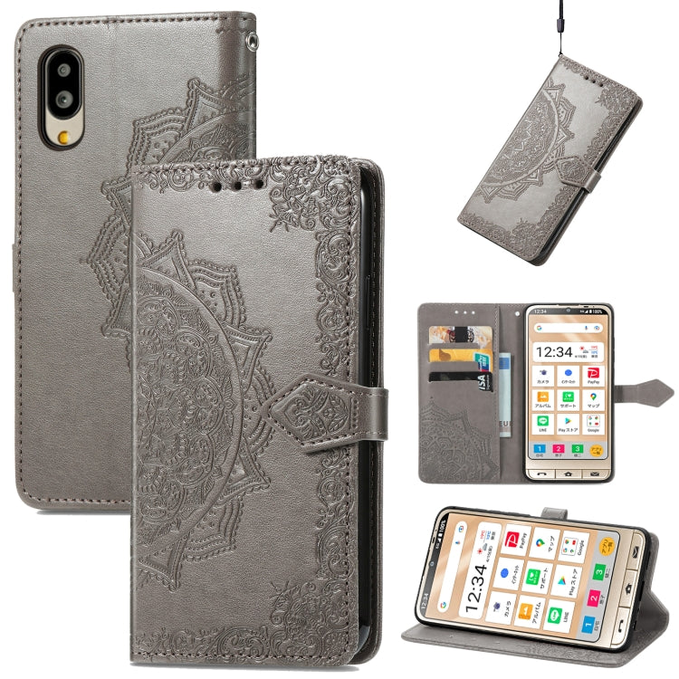 For Sharp Simple Sumaho 6 Mandala Flower Embossed Leather Phone Case