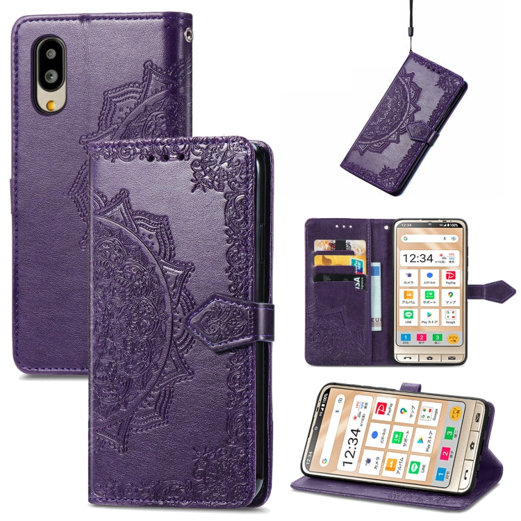 For Sharp Simple Sumaho 6 Mandala Flower Embossed Leather Phone Case