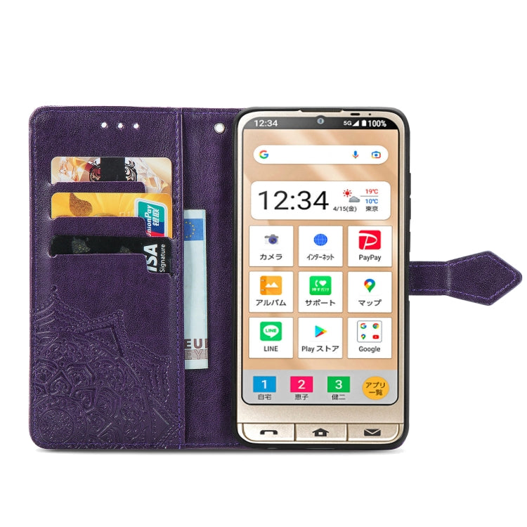 For Sharp Simple Sumaho 6 Mandala Flower Embossed Leather Phone Case