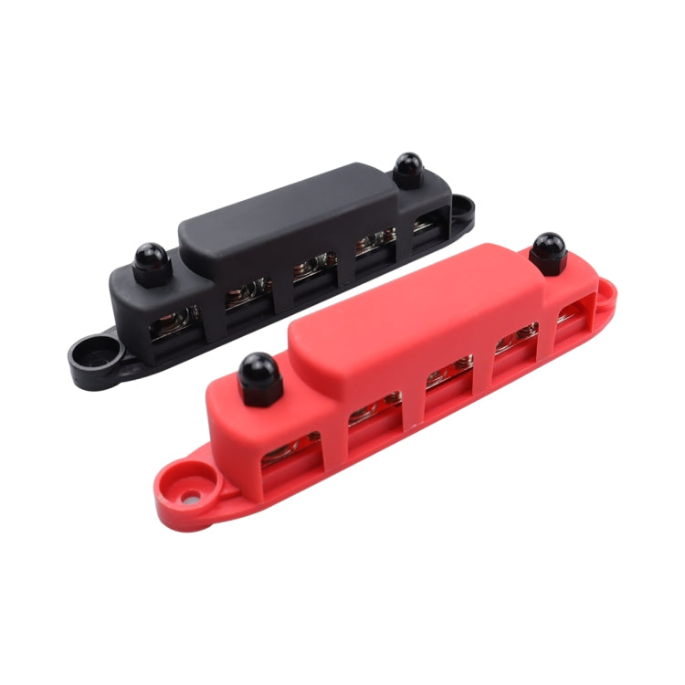 CP-4123 1 Pair RV Yacht M8 Single Row 5-way Power Distribution Block Busbar with Cover(Black + Red)