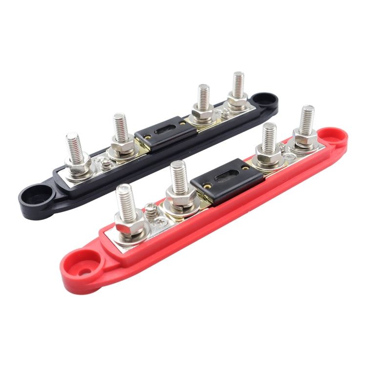 CP-4125 1 Pair RV Yacht M8 Single Row 4-way Power Distribution Block Busbar with Cover with 300A Fuse(Black + Red)