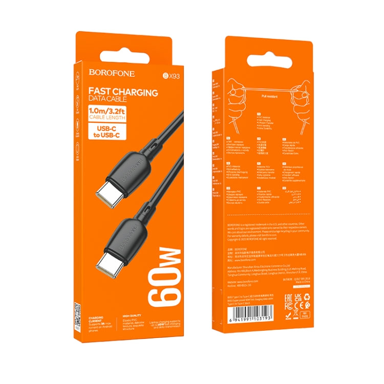 Borofone BX93 60W USB-C/Type-C to USB-C/Type-C Fast Charging Data Cable, Length: 1m