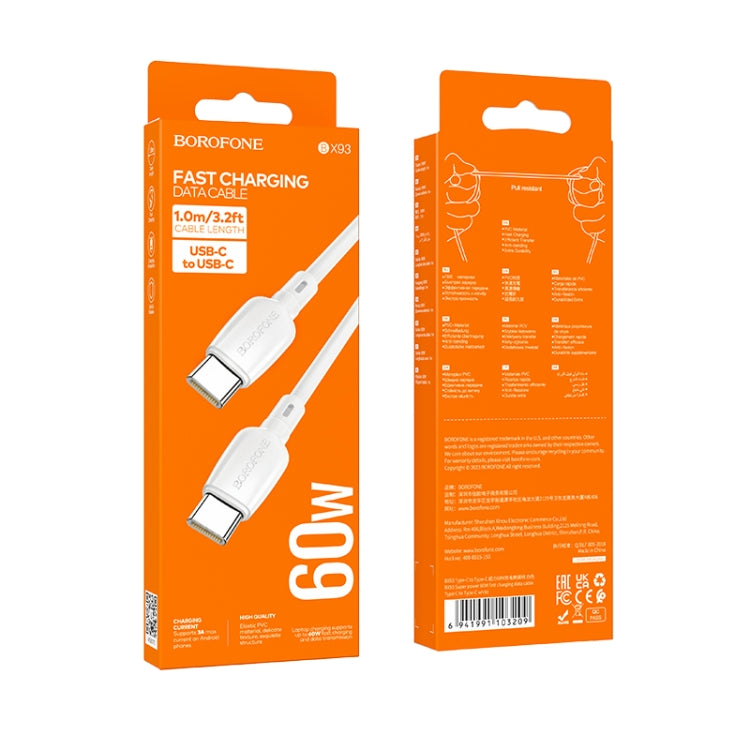Borofone BX93 60W USB-C/Type-C to USB-C/Type-C Fast Charging Data Cable, Length: 1m