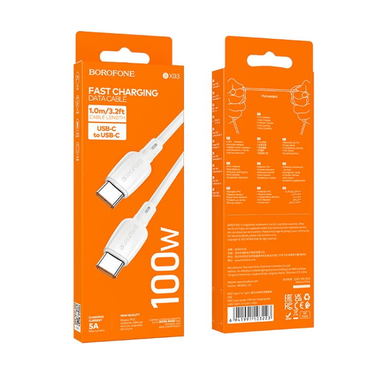 Borofone BX93 100W USB-C/Type-C to USB-C/Type-C Fast Charging Data Cable, Length: 1m