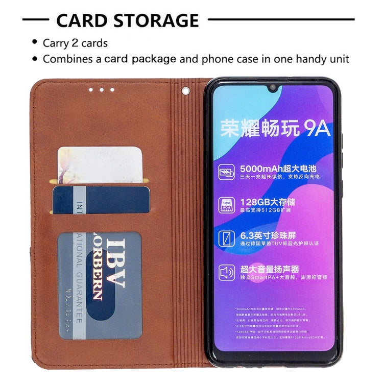 For Huawei Honor 9A Rhombus Texture Horizontal Flip Magnetic Leather Case with Holder & Card Slots & Wallet