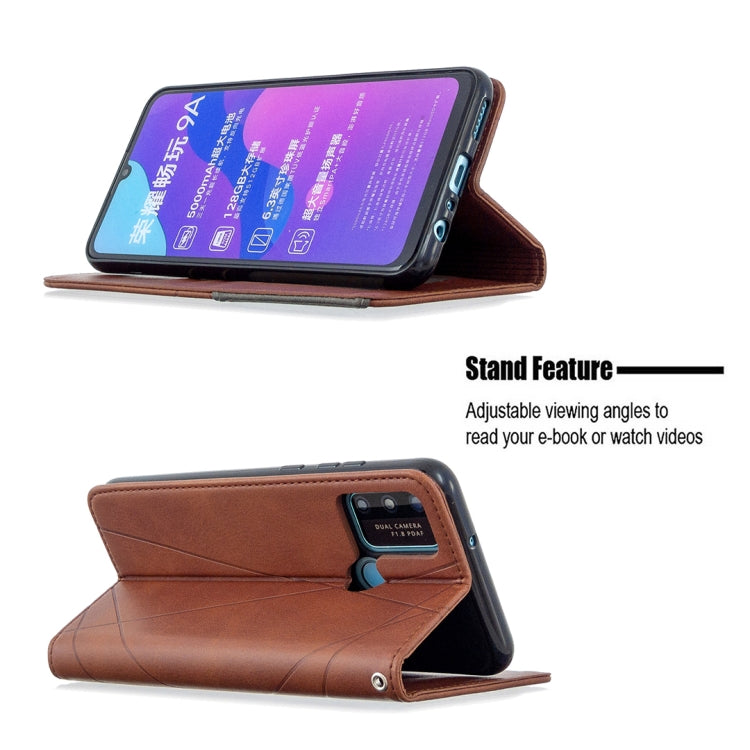 For Huawei Honor 9A Rhombus Texture Horizontal Flip Magnetic Leather Case with Holder & Card Slots & Wallet